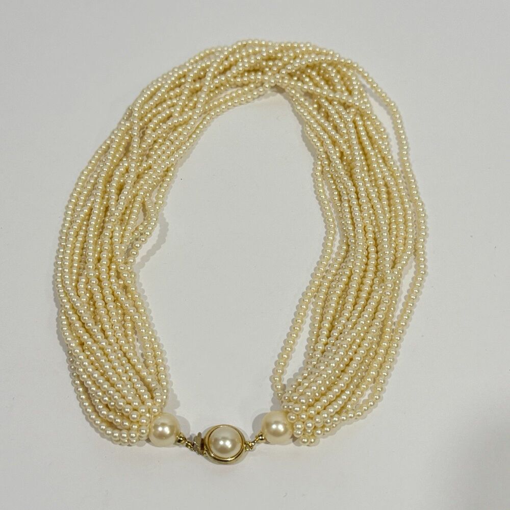 Vintage 10-Strand Faux Pearl Necklace with Patented Gold-Tone Clasp - Picture 6 of 16